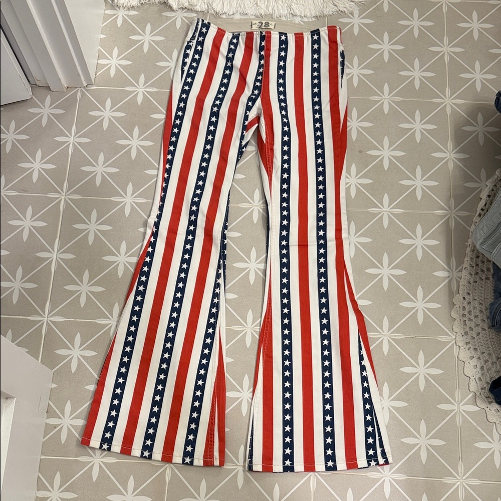 FP Movement by Free People Starry Striped Flare Pants - Red, White, Navy